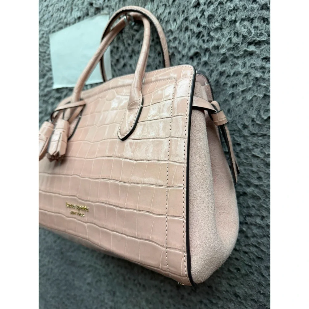 NWOT Kate Spade New York Women's Croc-Embossed Leather & Suede Satchel Bag Pink